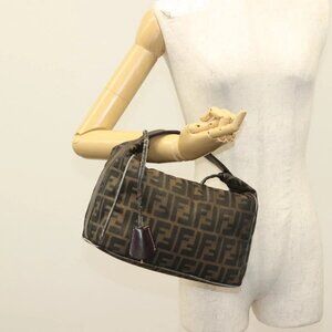 FENDI Zucca Canvas Vanity Pouch Black Brown Auth 129688